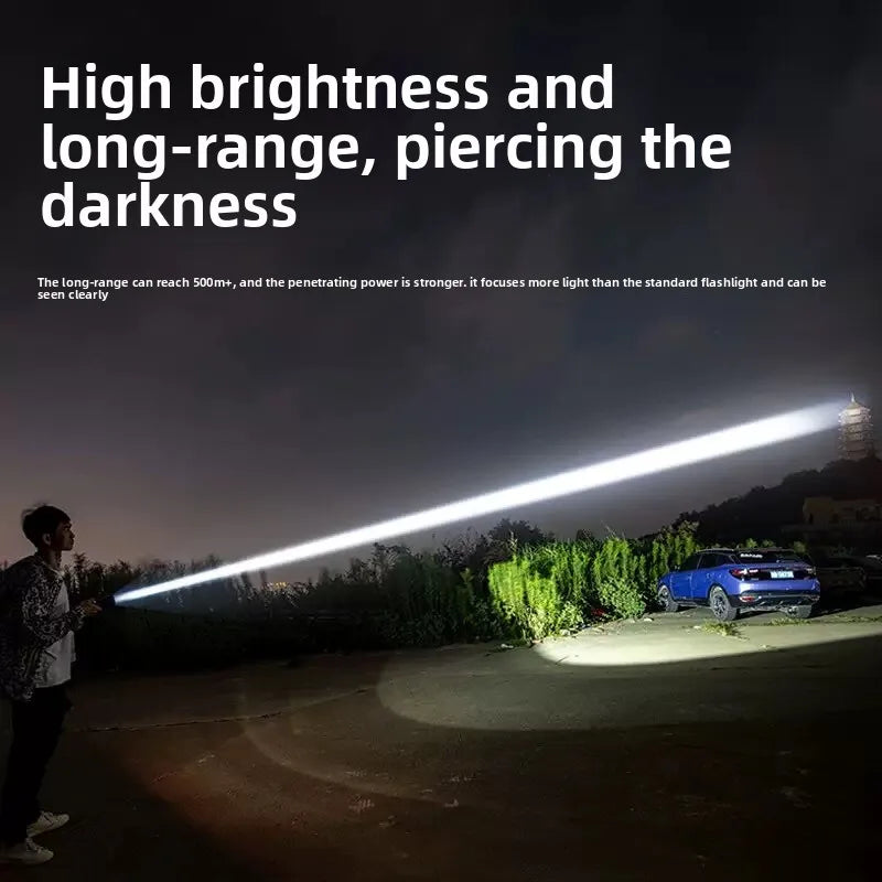 XHP360 Military-Grade 2-in-1 Super High Power Flashlight – 36-Core Zoomable Waterproof Rechargeable Torch with Safety Hammer