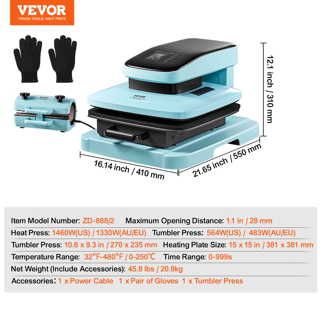 SucceBuy Auto Heat Press Machine 15x15in — Auto Release, Fast Even Heating, Sublimation T-Shirt Press