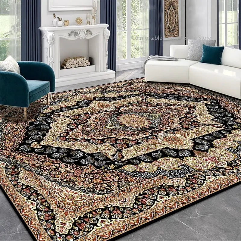 Persian Style Large Area Carpet – Retro Non-Slip Washable Rug for Living Room & Bedroom