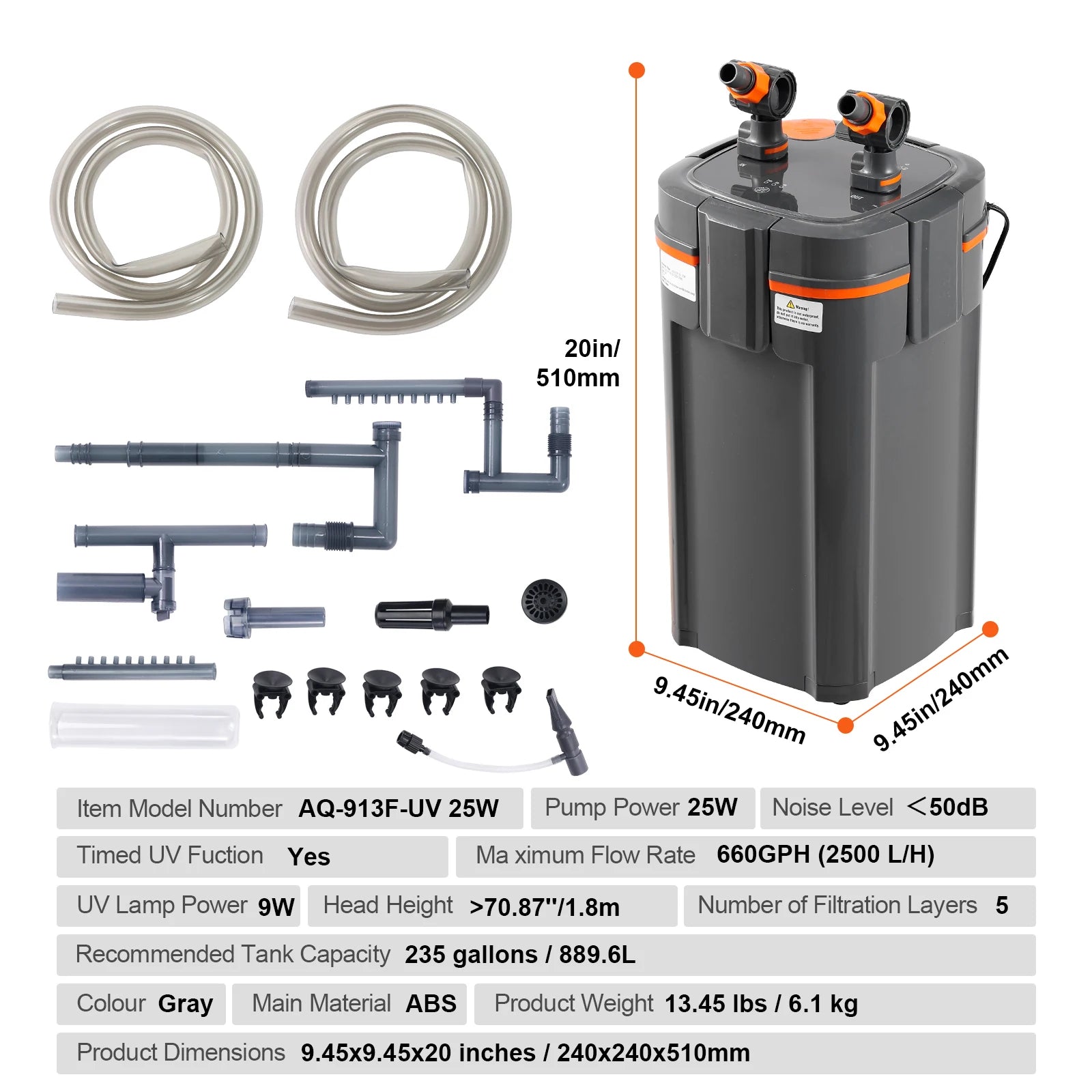 Aquarium Canister Filter 264GPH — 3-Stage Ultra-Quiet with UV Protection for Fish Tanks