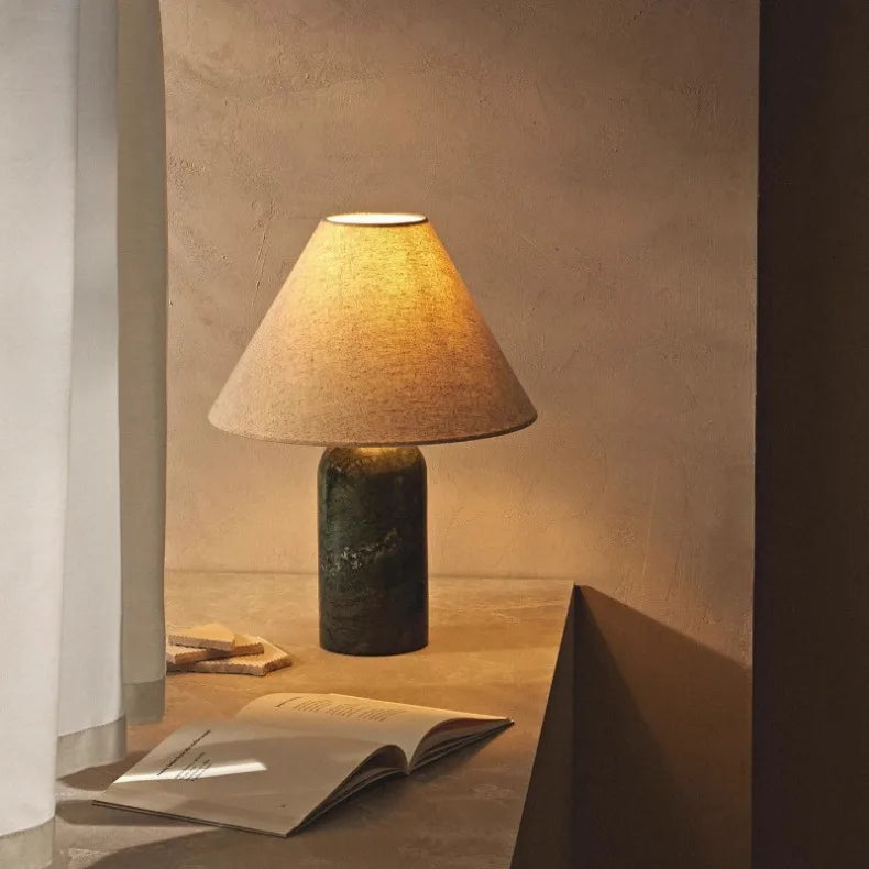 Marble Base Lamp – Tapered Fabric Shade