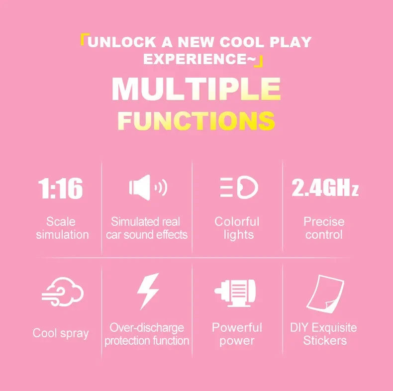 1:16 New Spray Remote Control Car  2.4G DIY stickers music light spray off-road toy car for Girls Toy Car