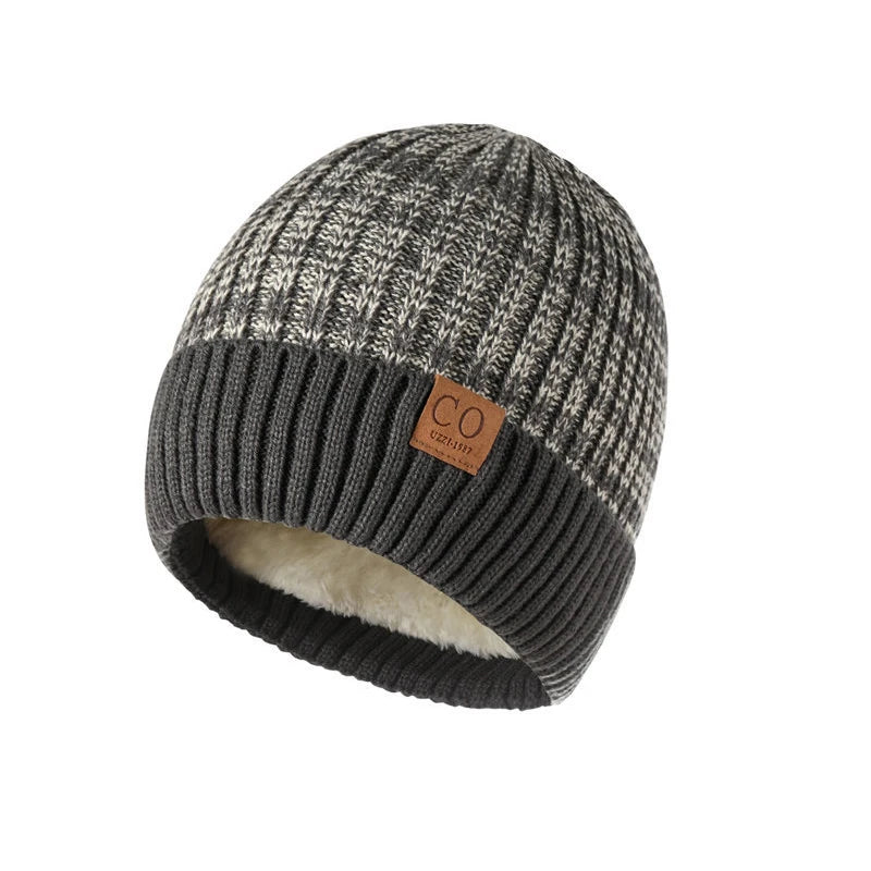 Unisex Two-Tone Fur Lined Winter Beanie Hat — Warm Knitted Fashion Cap for Men & Women