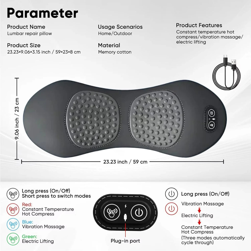 Heating Vibration Back Pillow Massager – Lumbar Support Cushion for Sleep & Maternity
