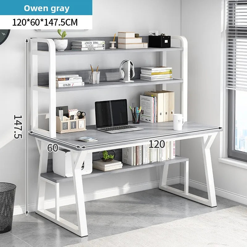Computer Desk with Integrated Bookshelf — Simple Wood Writing Desk for Small Apartments, Multiple Sizes & Finishes