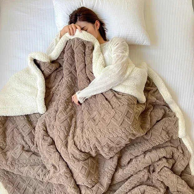 Coral Fleece Blanket – Soft Striped Sofa & Bed Throw