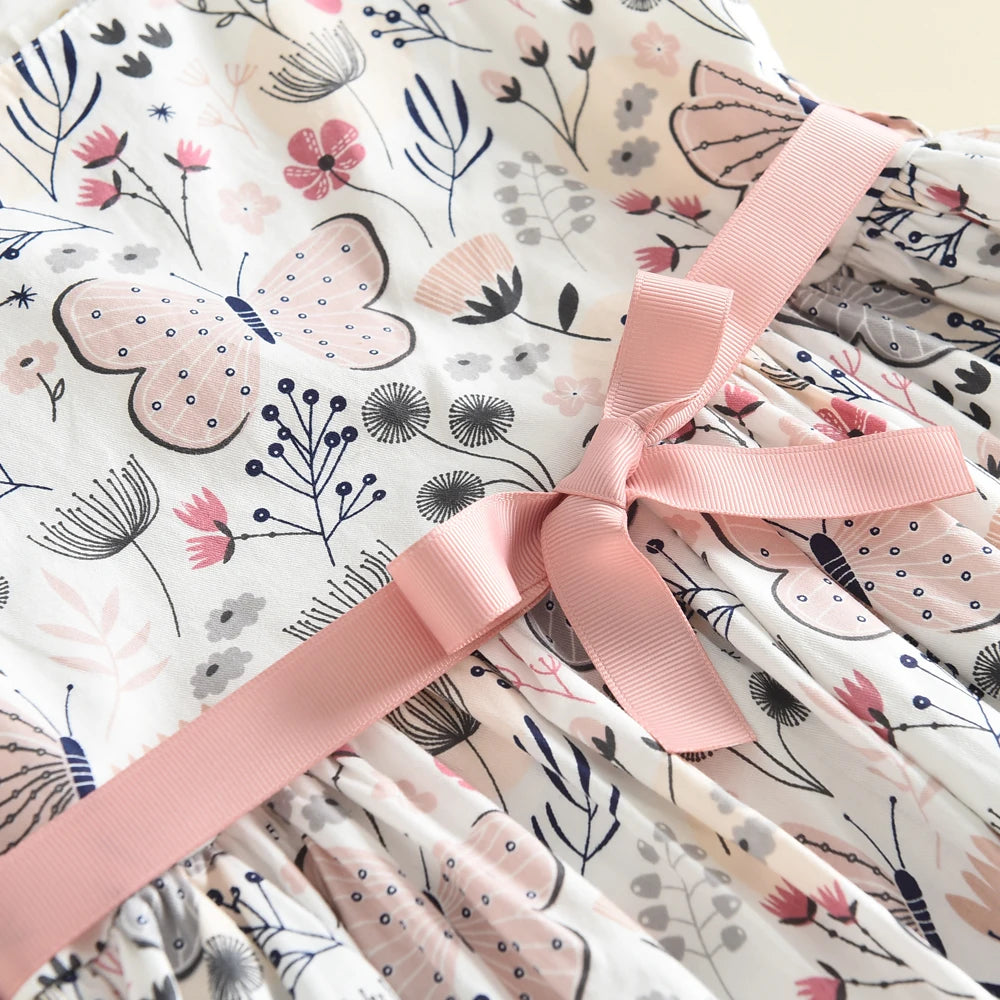 Floral Print Korean Girls Casual Dress — Summer Princess Dress for Children