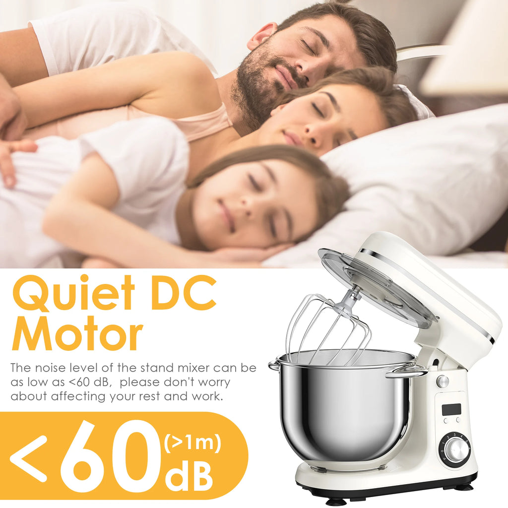 6L 1200W Stand Mixer — Quiet DC Motor, 6-Speed, Dough Kneader & Egg Whisk