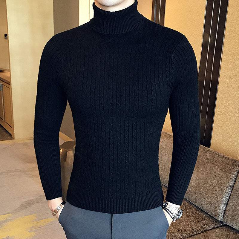 Men's High Neck Turtleneck Knit Sweater — Classic Winter Knitwear