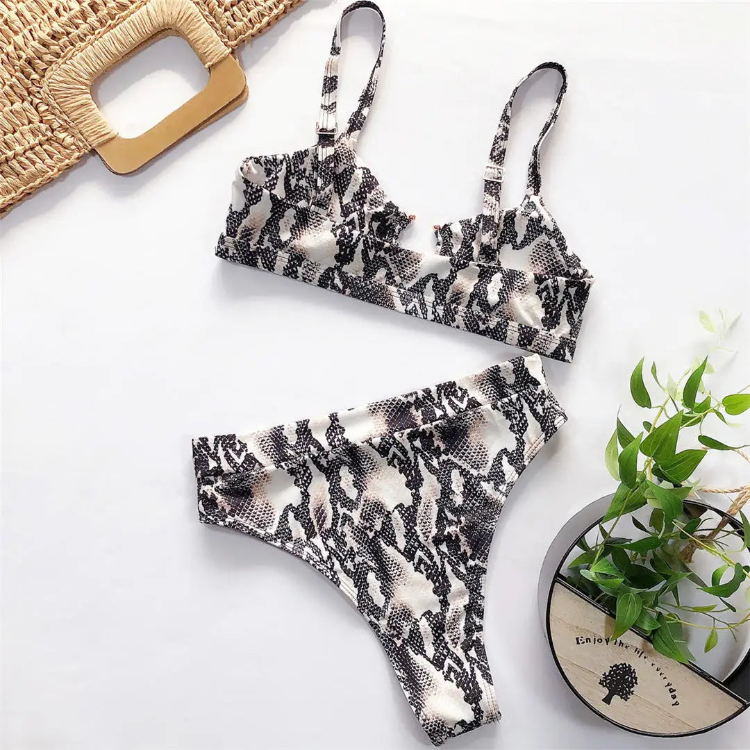Leopard High Waist Bikini Set — Snake Print Two-Piece Swimsuit