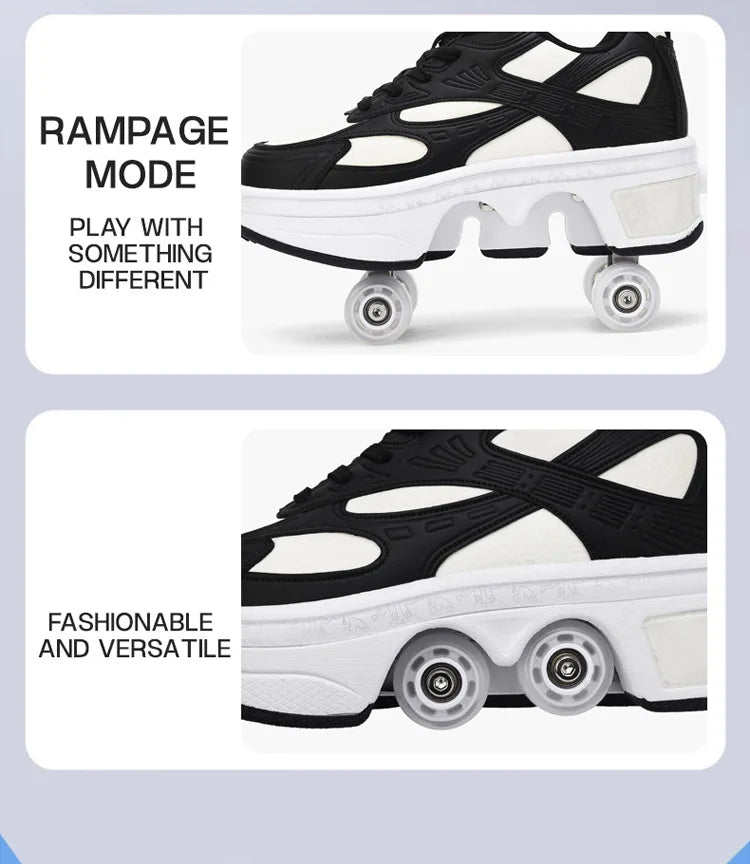 2-in-1 Deform Wheel Roller Skate Shoes – Invisible Removable Pulley, Automatic Walking & Skating Parkour Shoes