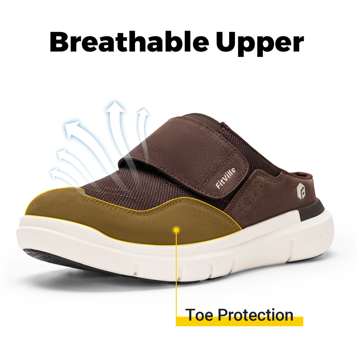 FitVille Men's Diabetic Wide Slippers – Slip-On Casual Walking Shoes with Arch Support for Swollen Feet & Flip Flop Style Comfort