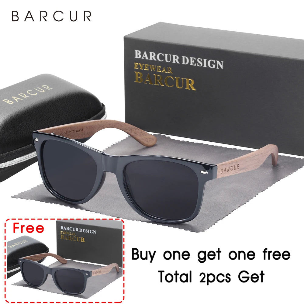 BARCUR Natural Wooden Polarized Sunglasses | Black Walnut UV400 Men's Eyewear