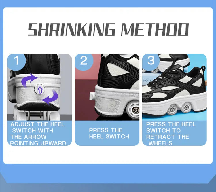 2-in-1 Deform Wheel Roller Skate Shoes – Invisible Removable Pulley, Automatic Walking & Skating Parkour Shoes