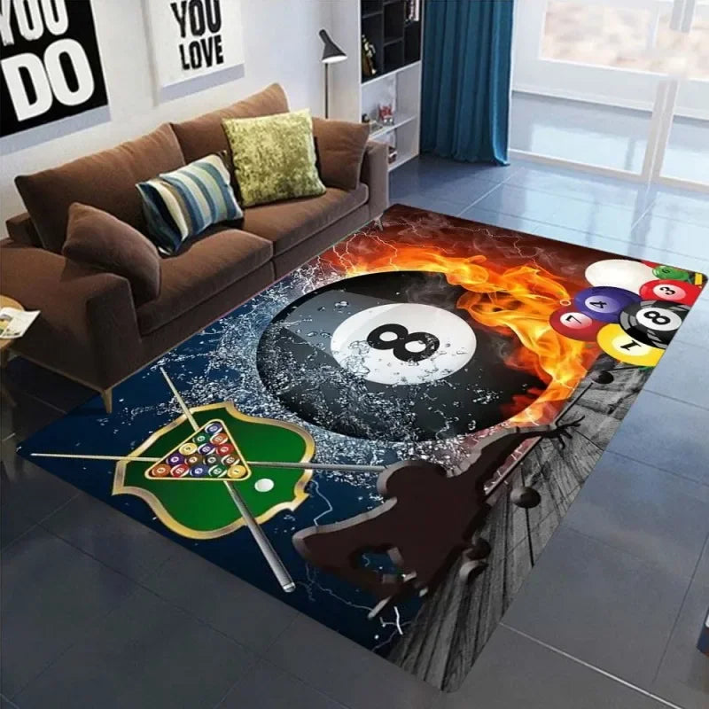 Black 8 Billiards Area Rug – Non-Slip Dirt-Resistant Carpet for Bedroom & Game Room