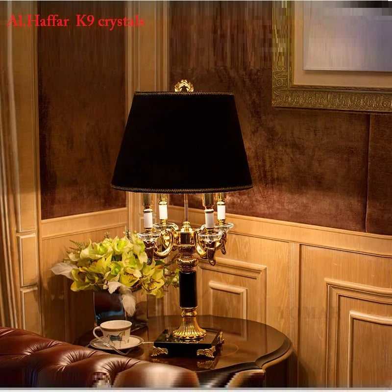 Crystal Table Lamp – Black or Beige Fabric Shade