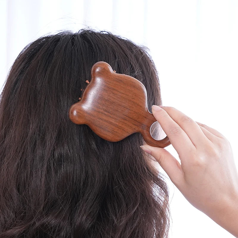 Cartoon Cat Wooden Scalp Massage Comb — Gua Sha Hair & Scalp Stimulator