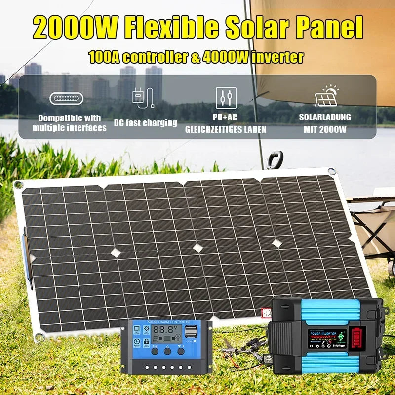 4000W Solar Panel Kit – 12V to 110V/220V with 6000W Inverter & 12V Battery Charging for Home, RV & Emergency