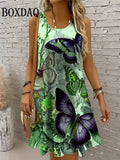 3D Butterfly Print Sleeveless Sundress — Loose Casual Vacation Beach Dress