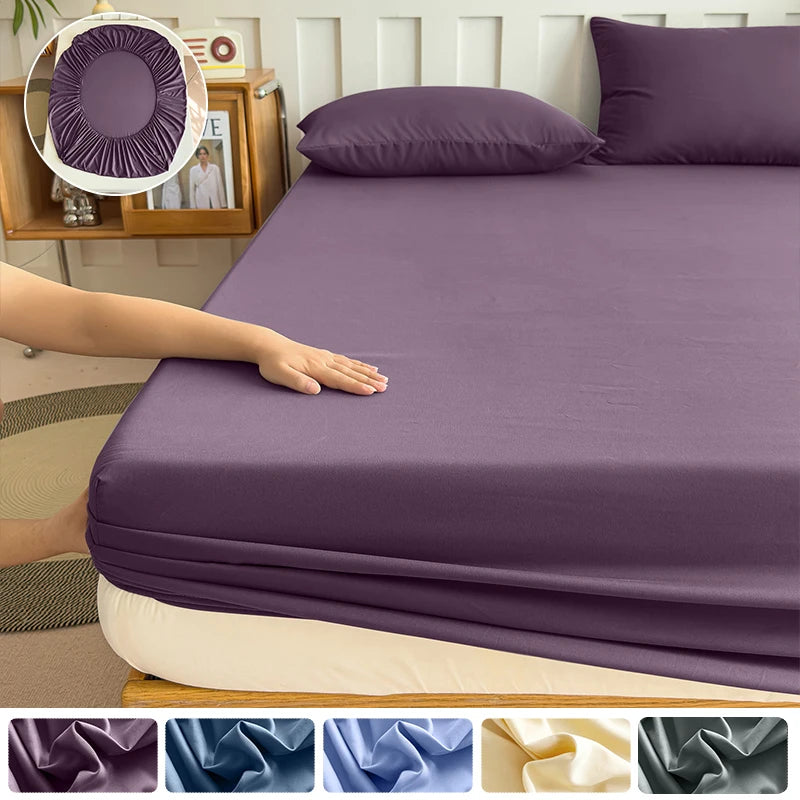 Solid Color Elastic Fitted Bed Sheet – 100% Polyester Mattress Cover, 90–180x200cm