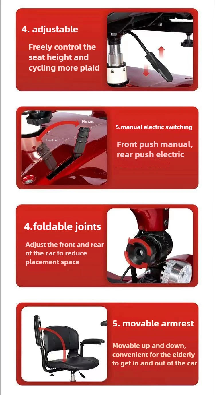 Foldable 4-Wheel Mobility Scooter – 300W, 25–50 km Range
