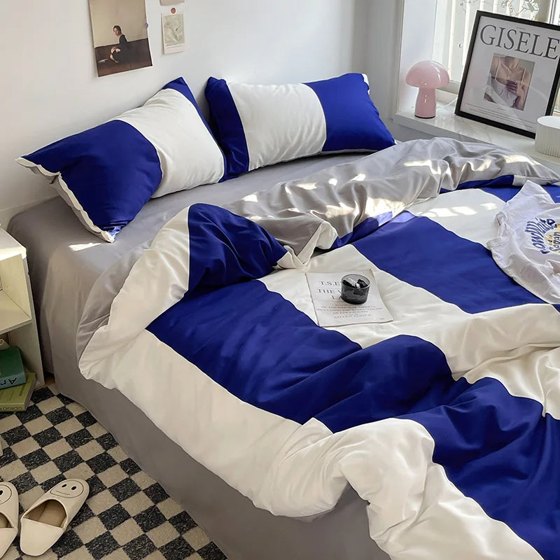 Stripes & Dots Duvet Cover Set – Quilt Cover, Bed Sheet & Pillowcases, Queen Size