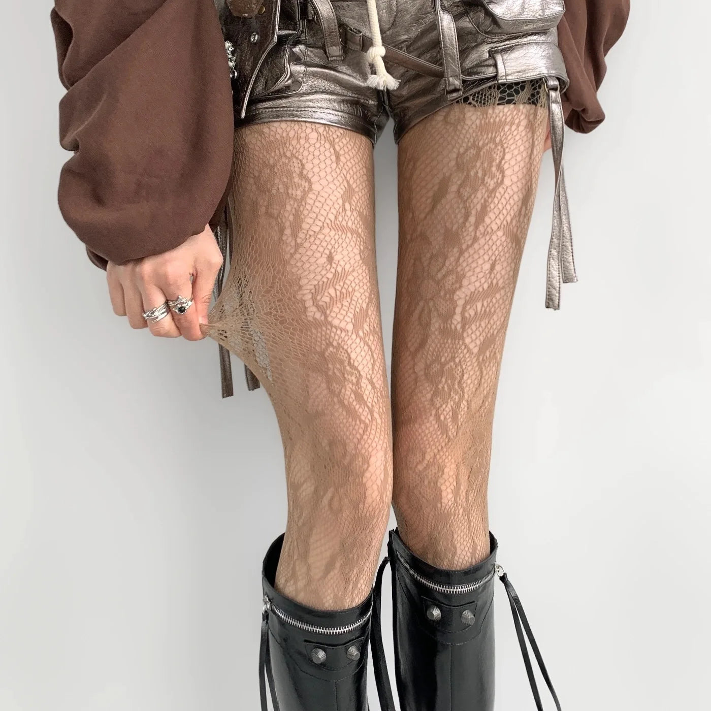 Lolita Floral Thigh-High Fishnet Stockings — Sheer Patterned Hosiery