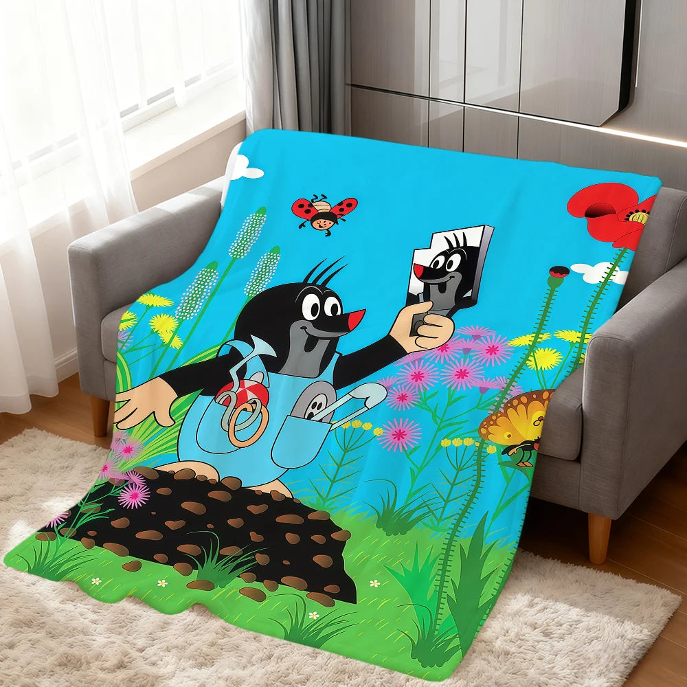Cartoon Mole Soft Warm Plush Flannel Blanket – Cozy Sofa & Bed Throw, Nap Blanket