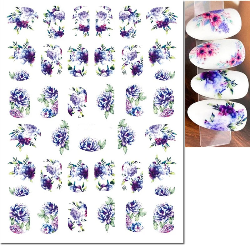 3D Summer Tropical Nail Art Sticker Decals — Palms, Butterflies & Flowers