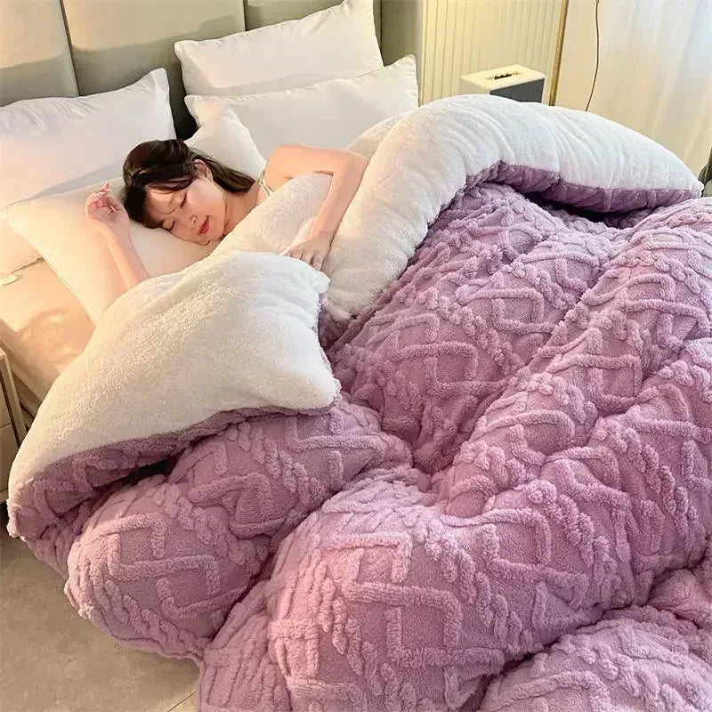Thick Plush Bed Blanket – Faux Lamb Fleece Winter Comfort