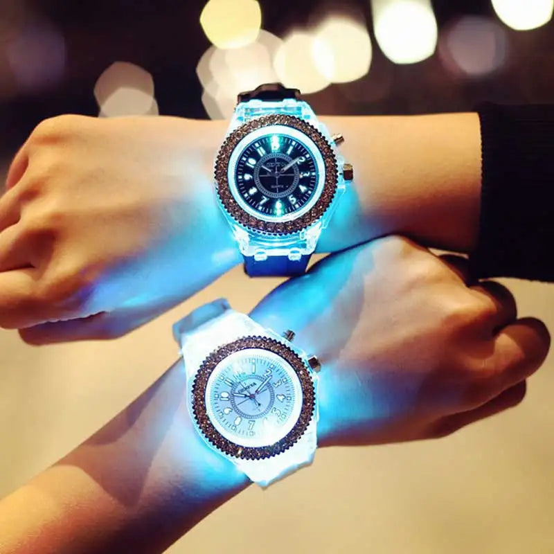 LED Luminous Flash Rhinestone Watch | Kids Men Women Silicone Fashion Wristwatch