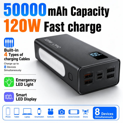 50000mAh 120W Power Bank — High-Capacity Fast Charging Portable Battery