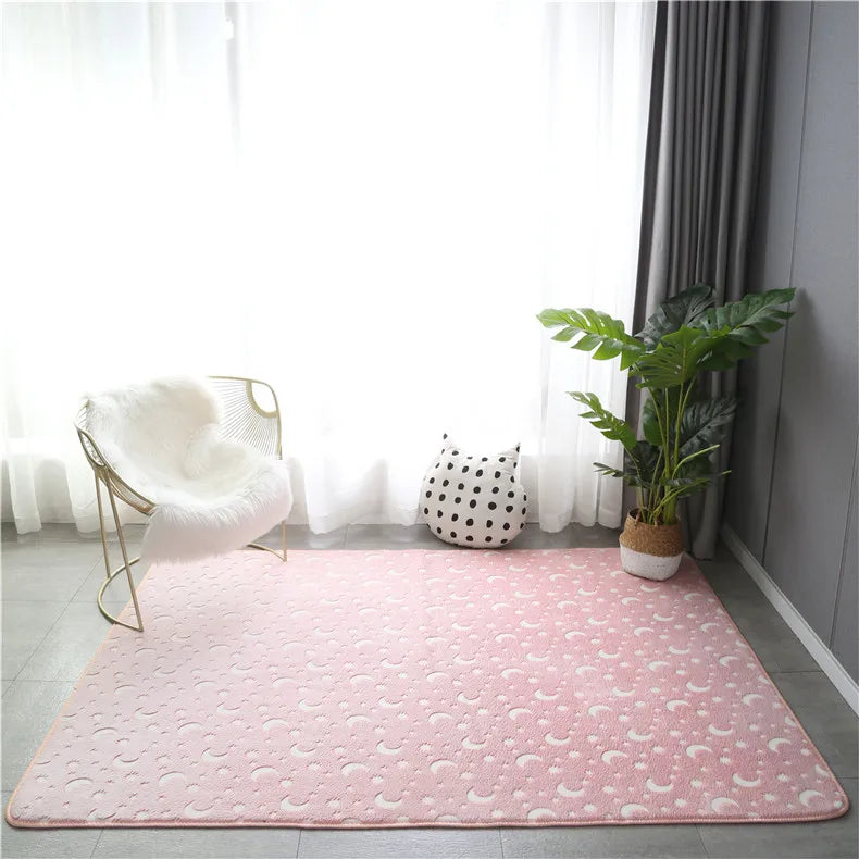 Rainbow Unicorn Glow in the Dark Area Rug – Large Kids Room Carpet with Stars