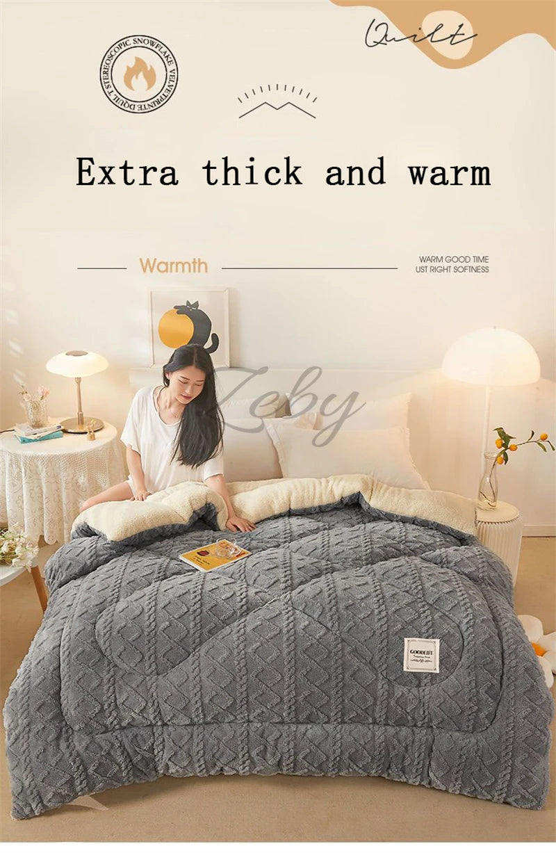 Thick Plush Bed Blanket – Faux Lamb Fleece Winter Comfort