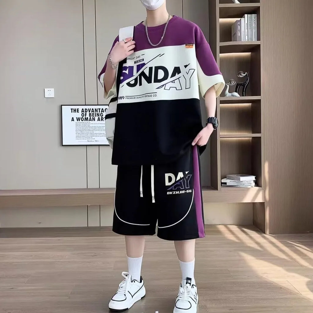 Men's Korean High Street T-Shirt & Shorts Tracksuit – Trendy 2-Piece Designer Set (S–6XL)