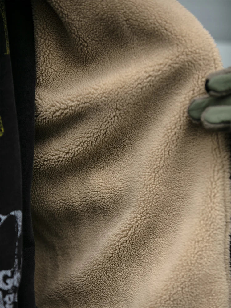 Men's Vintage Polar Fleece Jacket — Korean Streetwear Loose Warm Coat