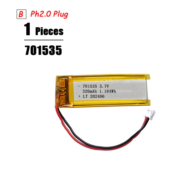 3.7V LiPo Rechargeable Battery – PH2.0 Plug for GPS, Bluetooth Speaker, PS4, Humidifier & MP3/MP4
