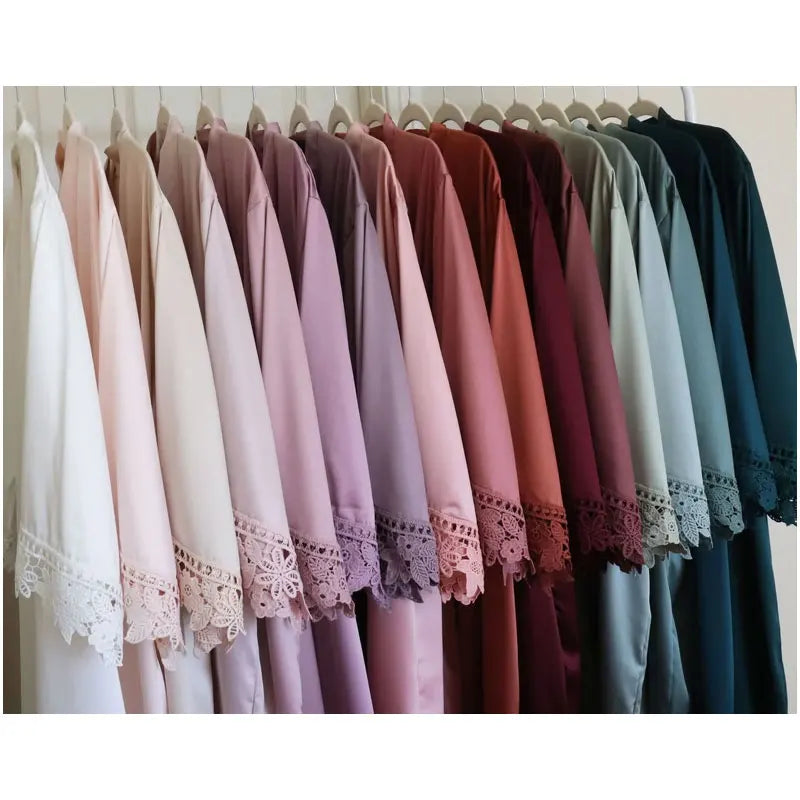 Bridesmaid Satin Lace Robe | Bridal Party Wedding Dressing Gown with Lace Trim
