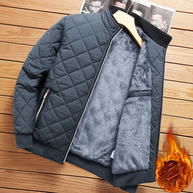 Men's Diamond Pattern Fleece-Lined Slim Bomber Jacket