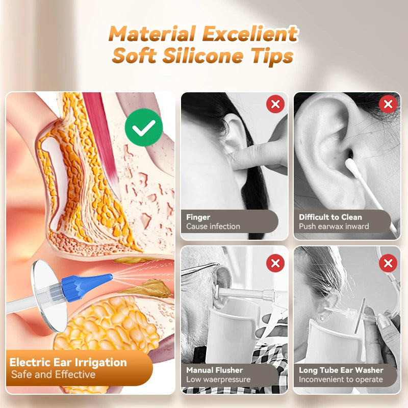 Ear Wax Removal Kit — Manual Ear Irrigation Flushing System with 10 Disposable Tips