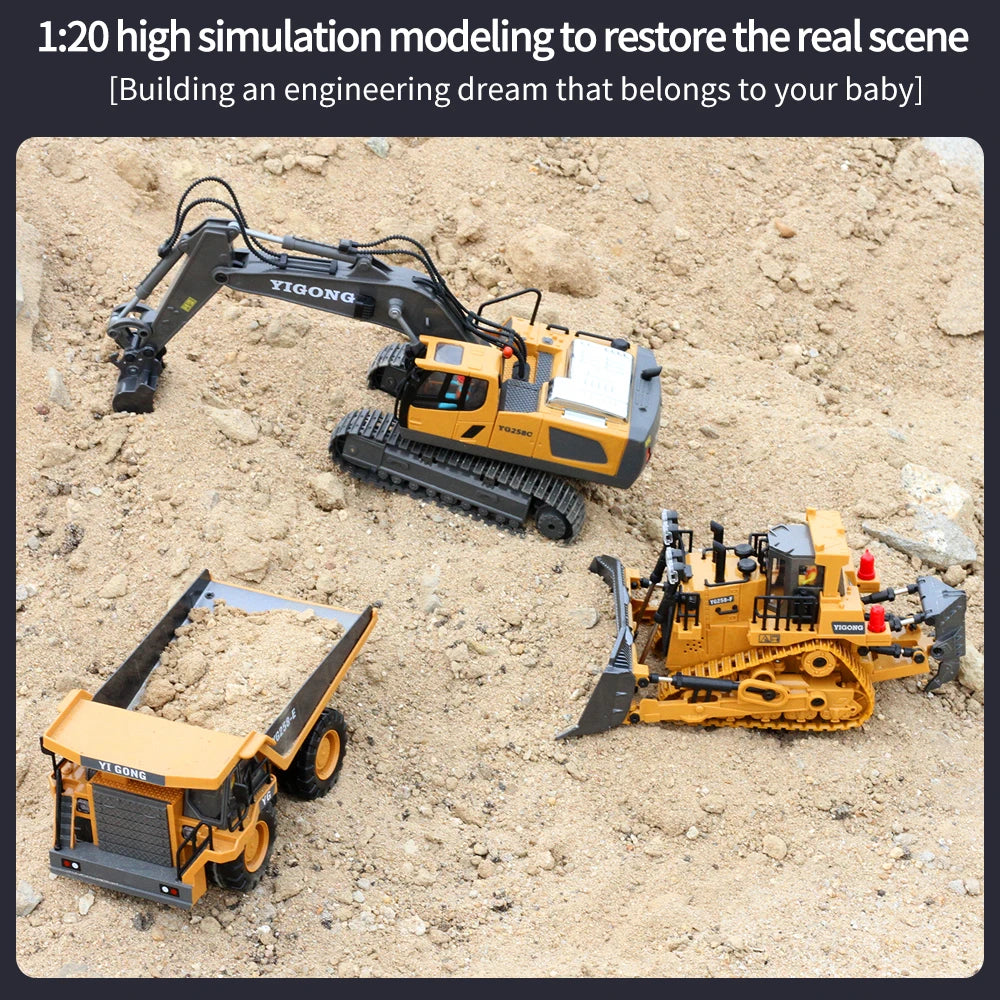 RC Excavator & Construction Toy Set – Remote Control Dump Truck & Bulldozer for Kids