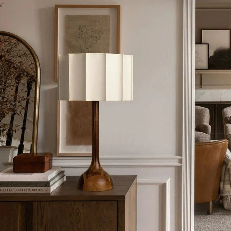 Wood Base Lamp – Pleated Fabric Table & Floor