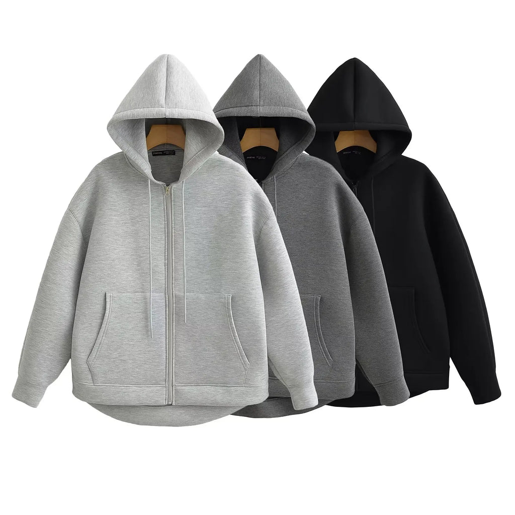 Women's Oversized Zip-Up Hoodie Coat – High Street Double Pocket Outerwear