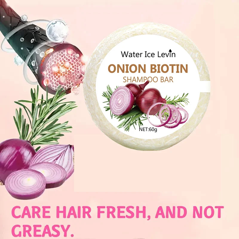 Onion & Biotin Shampoo Bar 60g – Moisturizing, Smoothing & Rosemary Extract for All Hair Types