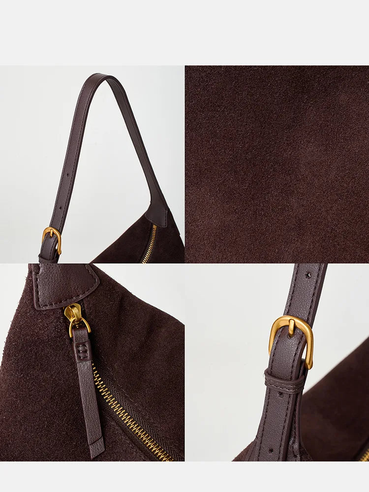 Vintage Faux Suede Hobo Bag – Soft Chamois Leather Shoulder Crossbody Bag for Women