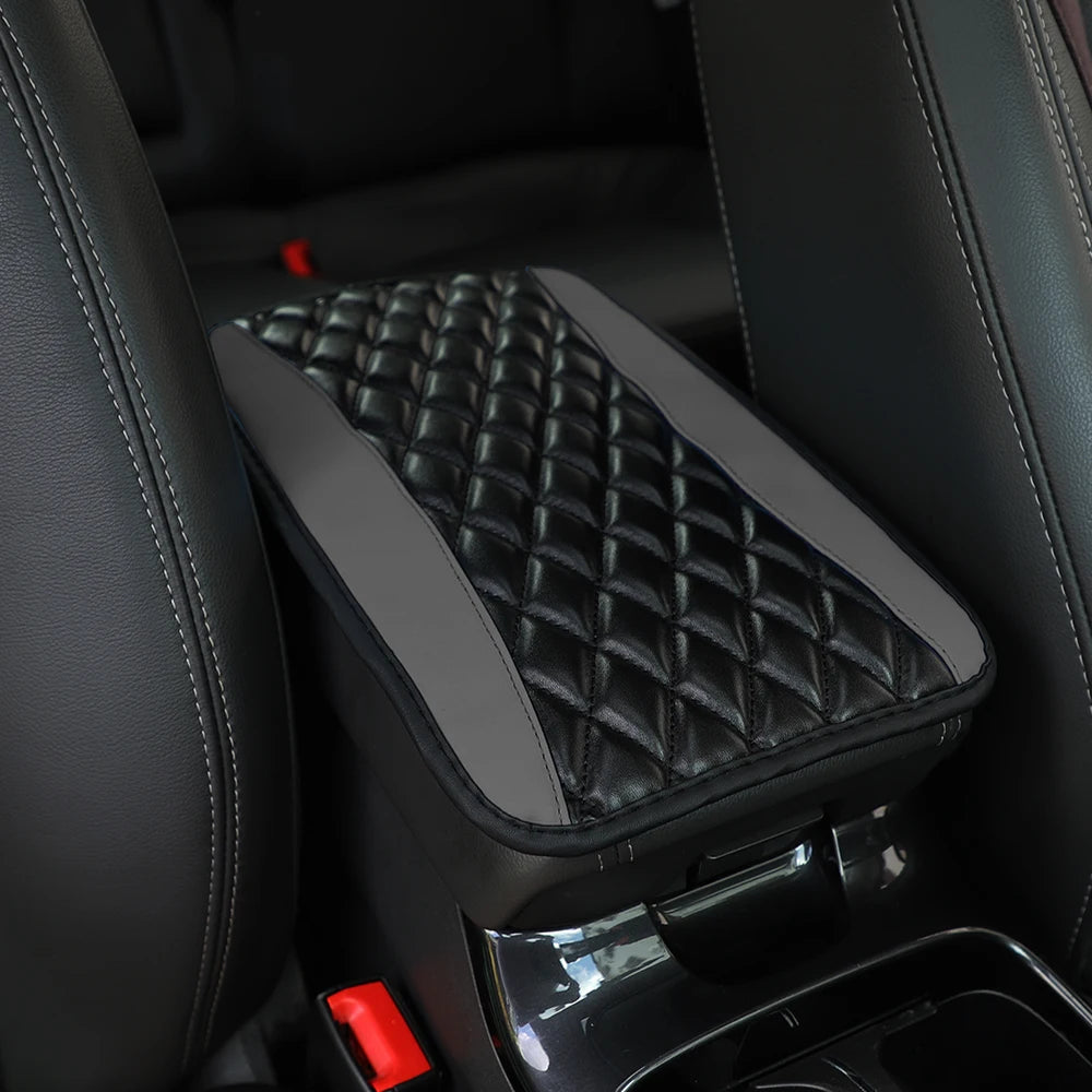 Checkered PU Leather Car Armrest Console Pad — Women