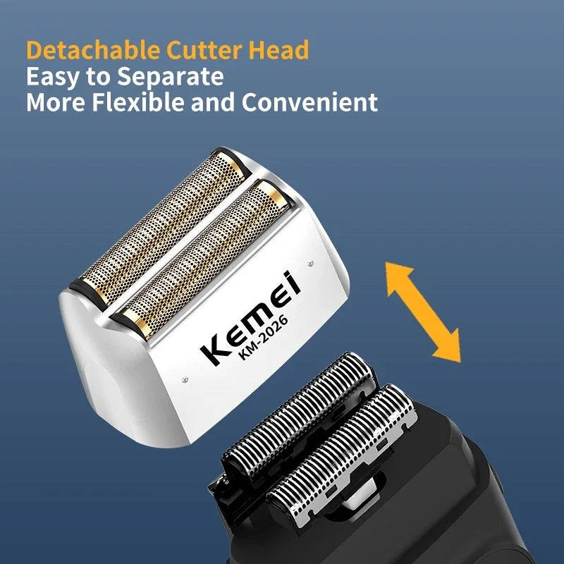 Kemei KM-2026 / KM-2027 Foil Electric Shaver – Dual-Layer Blade, 120-Min Runtime, USB Rechargeable