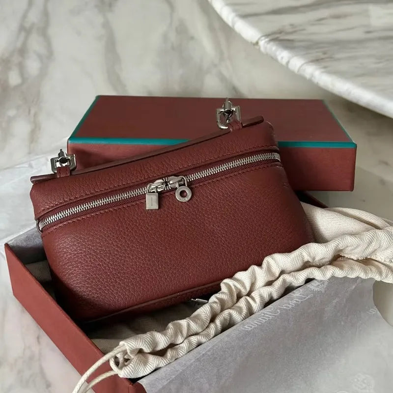 Genuine Leather Lychee Pattern Crossbody Bag – Shoulder Lunch Box Makeup Handbag for Women