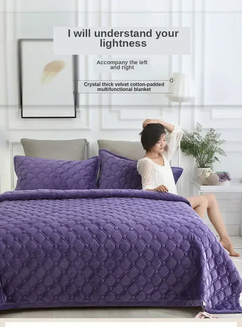 Flannel Geometric Bedspread – Super Soft Quilted Flat Sheet Blanket Cover, Twin to King