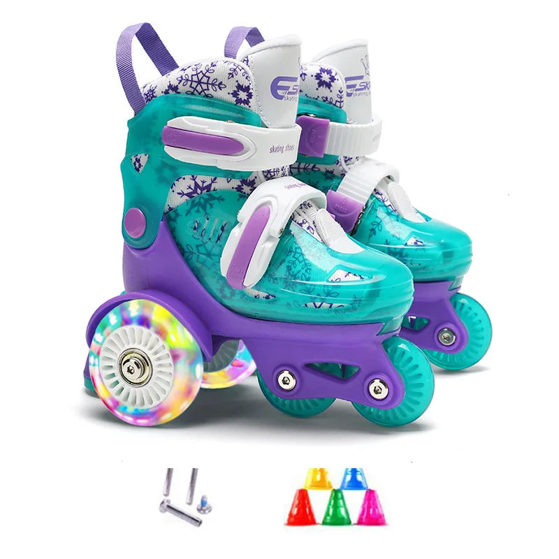 Children's 3-Wheel Inline Adjustable Roller Skates – High Elastic PU, Size 27-34, for Ages 2-8 Beginner Kids